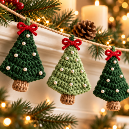 Mini Christmas Tree Garland Crochet Pattern PDF | Holiday Mantel Decor