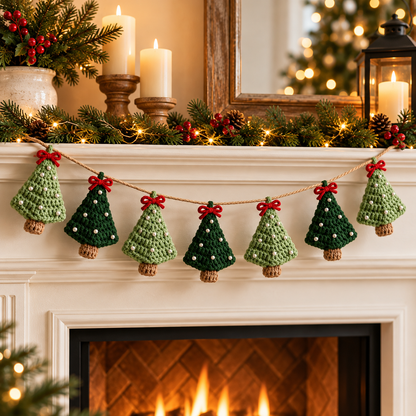 Mini Christmas Tree Garland Crochet Pattern PDF | Holiday Mantel Decor