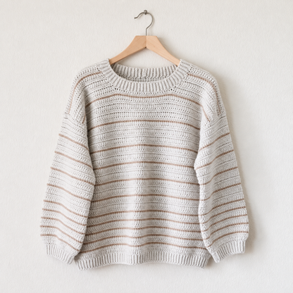 Oversized Crochet Pullover Pattern PDF | Striped Sweater XS–3XL