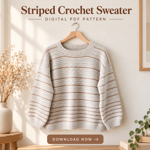 Oversized Crochet Pullover Pattern PDF | Striped Sweater XS–3XL