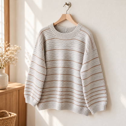 Oversized Crochet Pullover Pattern PDF | Striped Sweater XS–3XL