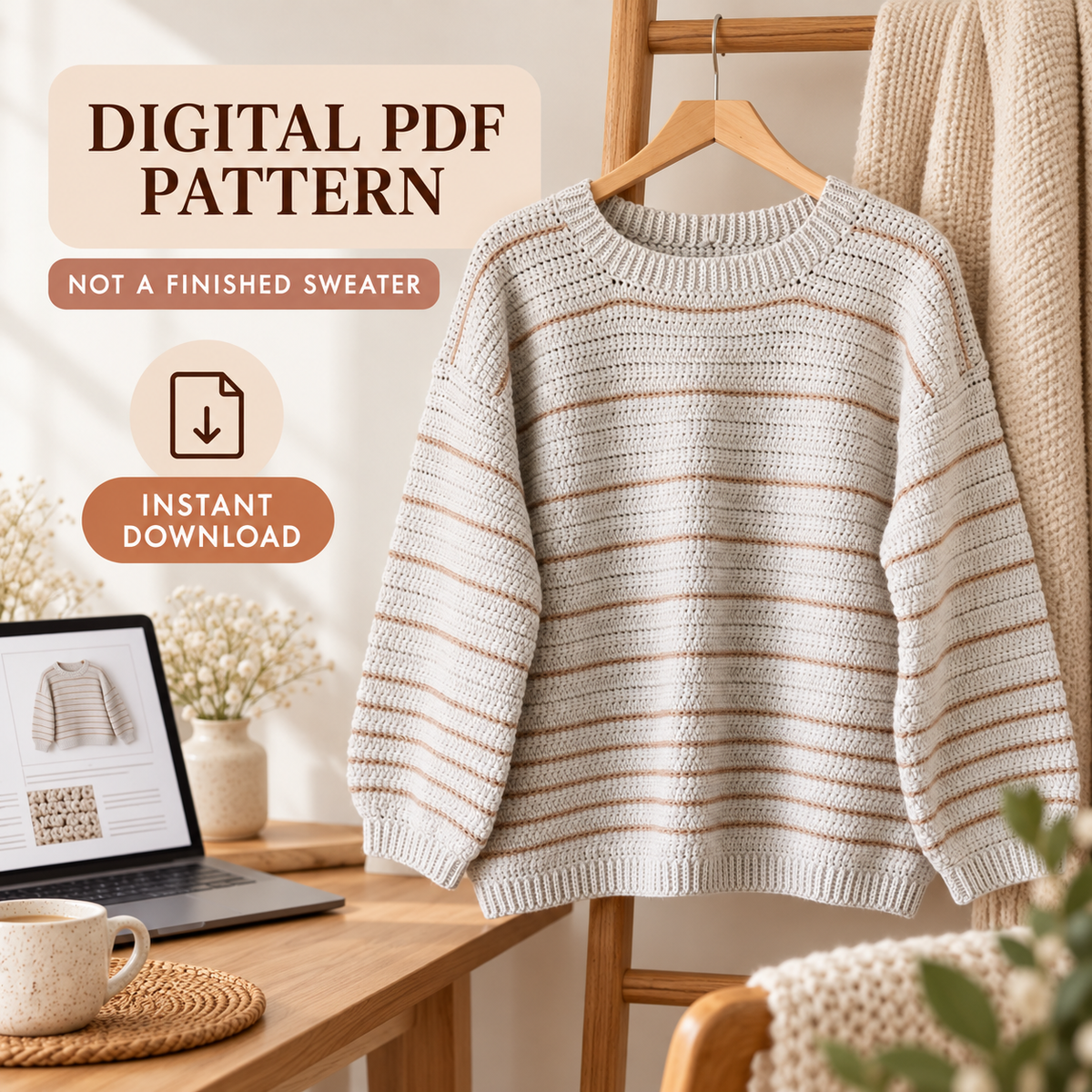 Oversized Crochet Pullover Pattern PDF | Striped Sweater XS–3XL