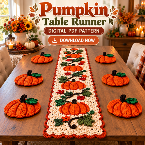Crochet Pumpkin Table Runner Pattern PDF | Fall & Thanksgiving Decor
