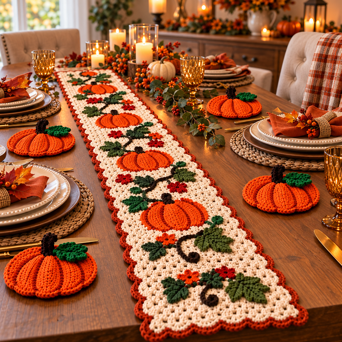 Crochet Pumpkin Table Runner Pattern PDF | Fall & Thanksgiving Decor