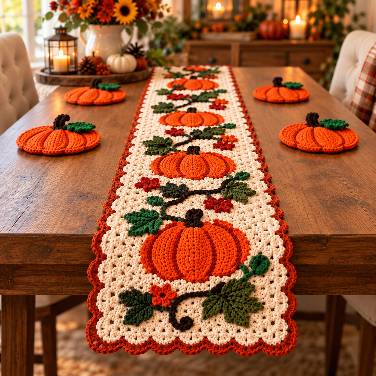 Crochet Pumpkin Table Runner Pattern PDF | Fall & Thanksgiving Decor