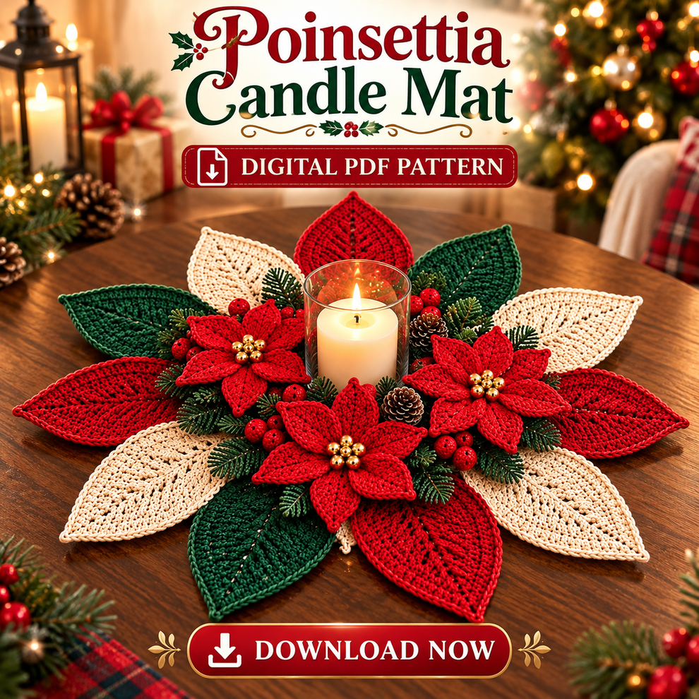 Poinsettia Candle Mat Crochet Pattern PDF | Christmas Decor – Velora ...