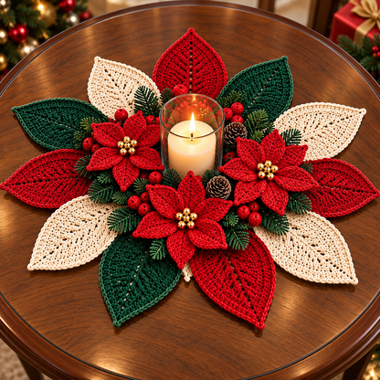 Poinsettia Candle Mat Crochet Pattern PDF | Christmas Floral Centerpiece