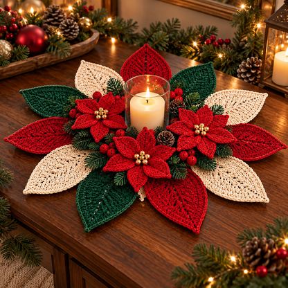 Poinsettia Candle Mat Crochet Pattern PDF | Christmas Floral Centerpiece