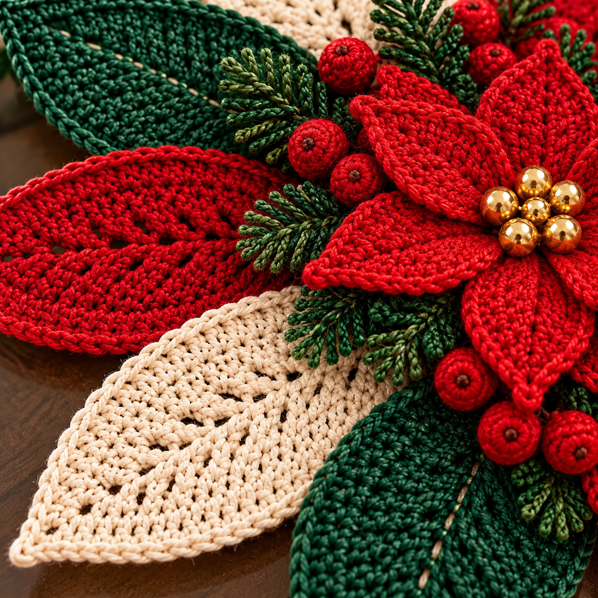 Poinsettia Candle Mat Crochet Pattern PDF | Christmas Floral Centerpiece