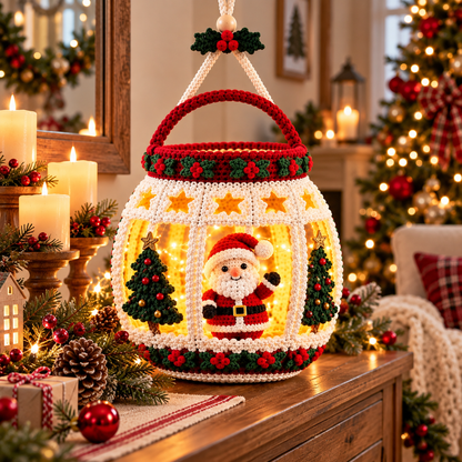 Santa Christmas Lantern Crochet Pattern PDF | Light Up Hanging Decor