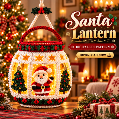 Santa Christmas Lantern Crochet Pattern PDF | Light Up Hanging Decor