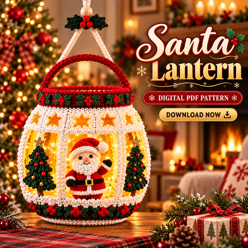 Santa Christmas Lantern Crochet Pattern PDF | Light Up Hanging Decor