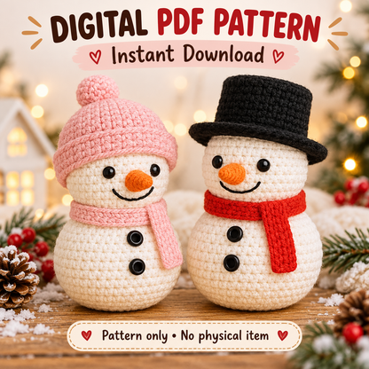 2-in-1 Snowman Amigurumi Crochet Pattern Bundle PDF | Christmas Winter Decor