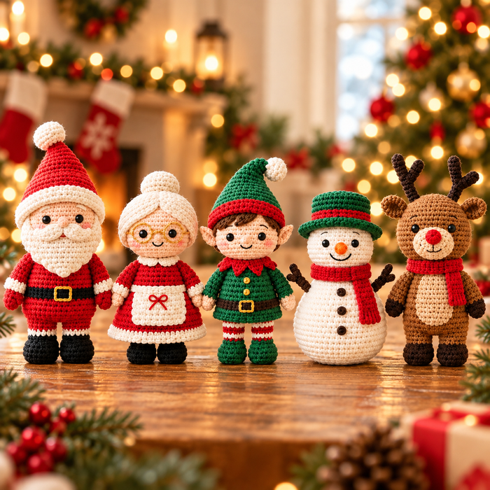 Christmas Crochet Dolls Pattern Bundle PDF | Santa, Mrs. Claus, Elf, Snowman & Reindeer