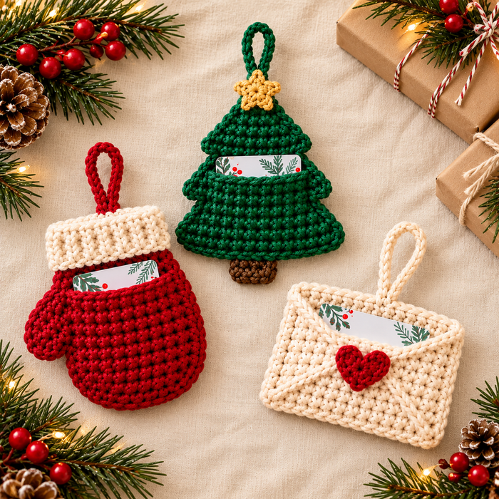 Crochet Gift Card Holder Pattern PDF | 3 Christmas Holiday Designs