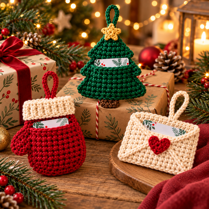 Crochet Gift Card Holder Pattern PDF | 3 Christmas Holiday Designs