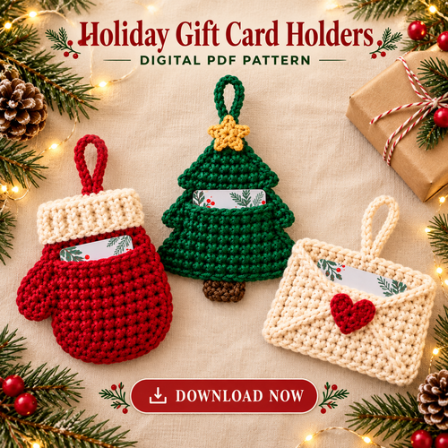 Crochet Gift Card Holder Pattern PDF | 3 Christmas Holiday Designs