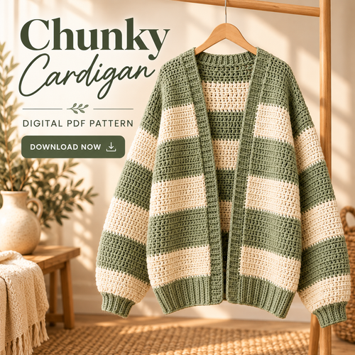 Oversized Chunky Cardigan Crochet Pattern PDF | Beginner Striped Sweater