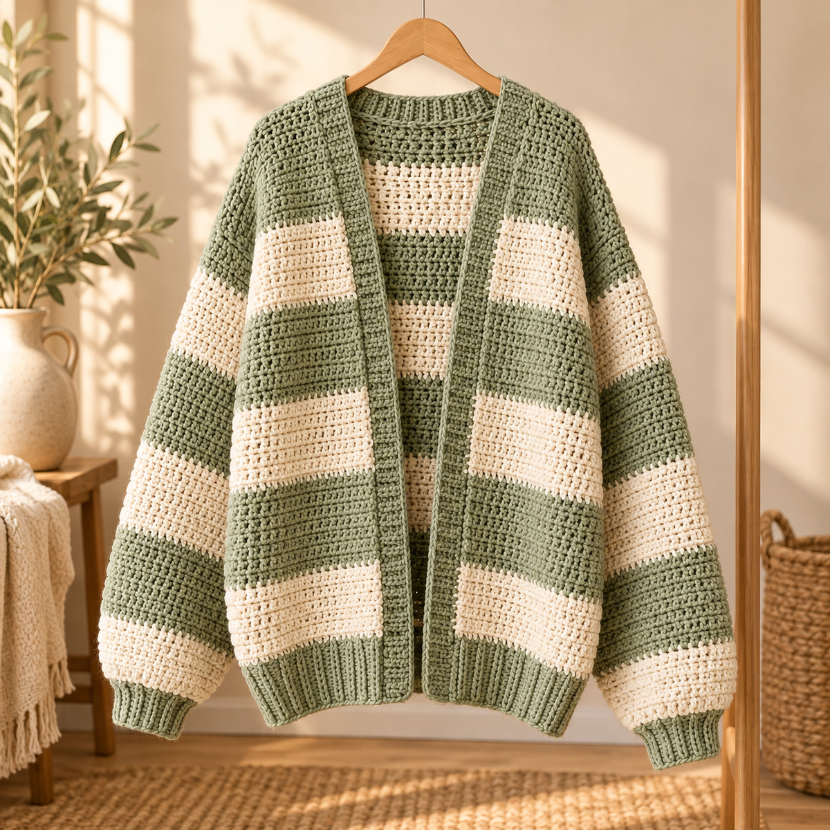 Oversized Chunky Cardigan Crochet Pattern PDF | Beginner Striped Sweater