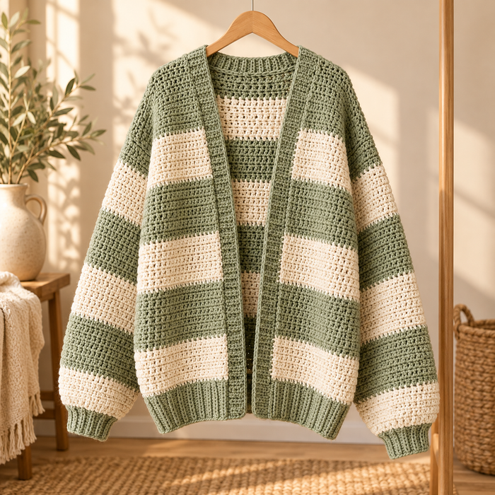 Oversized Chunky Cardigan Crochet Pattern PDF | Beginner Striped Sweater
