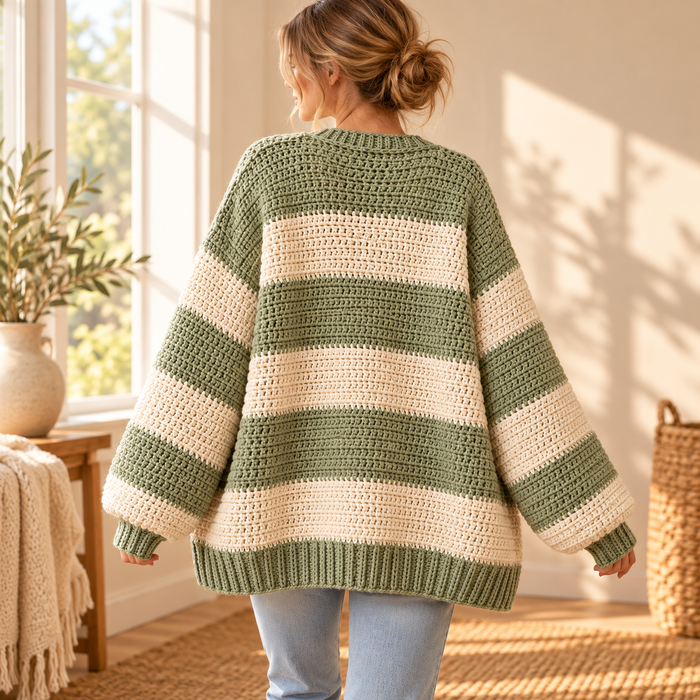 Oversized Chunky Cardigan Crochet Pattern PDF | Beginner Striped Sweater