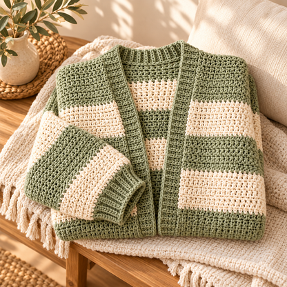 Oversized Chunky Cardigan Crochet Pattern PDF | Beginner Striped Sweater