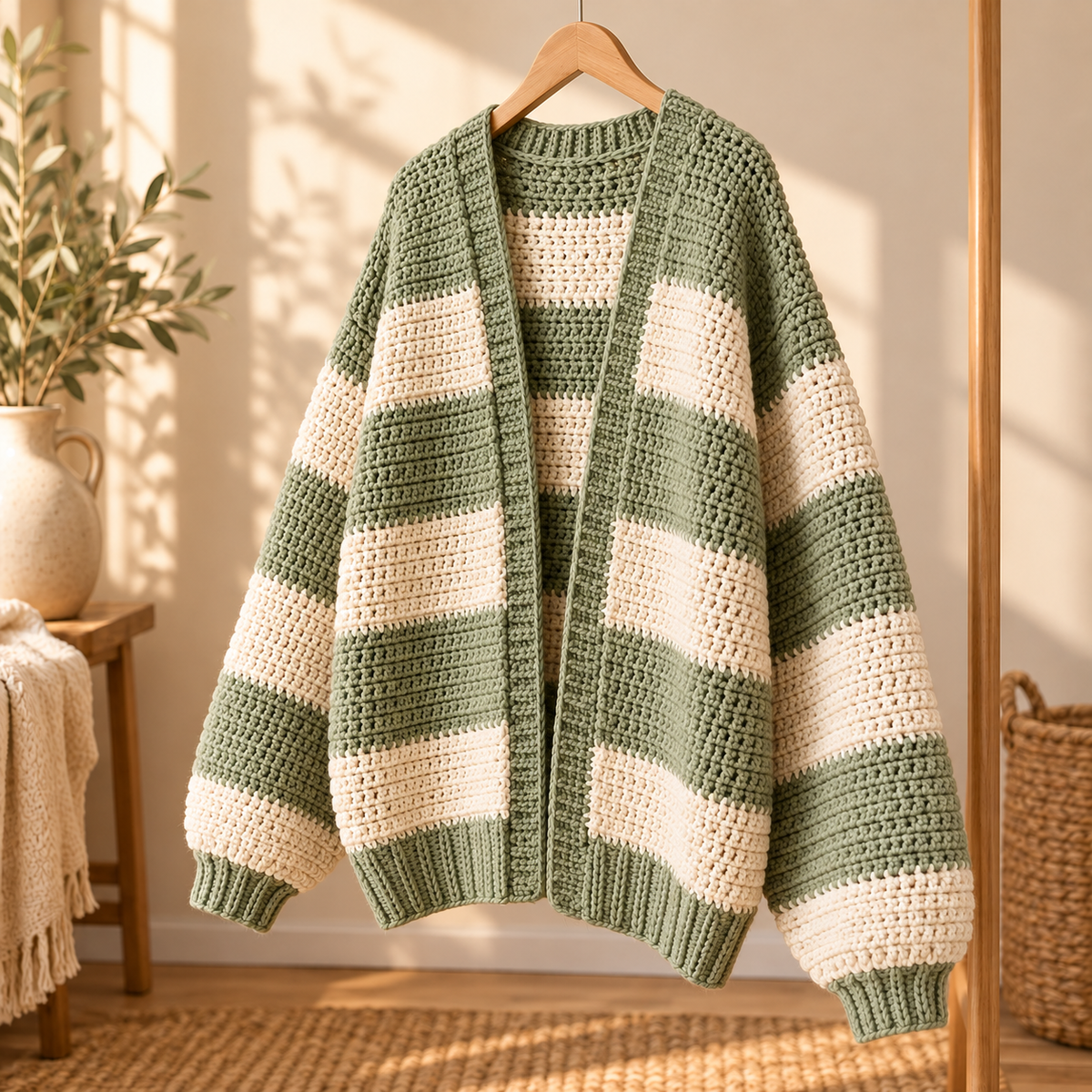 Oversized Chunky Cardigan Crochet Pattern PDF | Beginner Striped Sweater