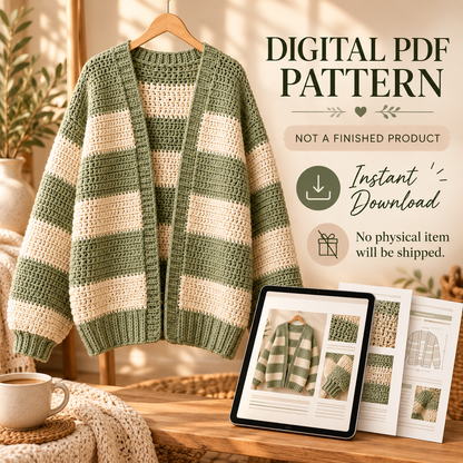 Oversized Chunky Cardigan Crochet Pattern PDF | Beginner Striped Sweater