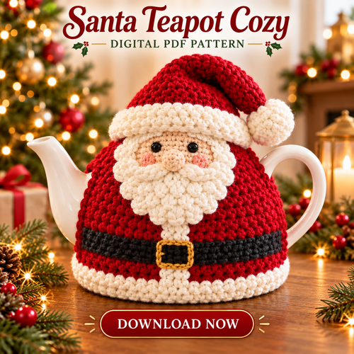 Santa Teapot Cozy Crochet Pattern PDF | Christmas Tea Cozy Cover