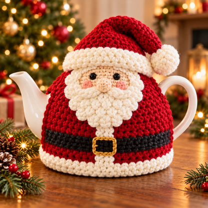 Santa Teapot Cozy Crochet Pattern PDF | Christmas Tea Cozy Cover