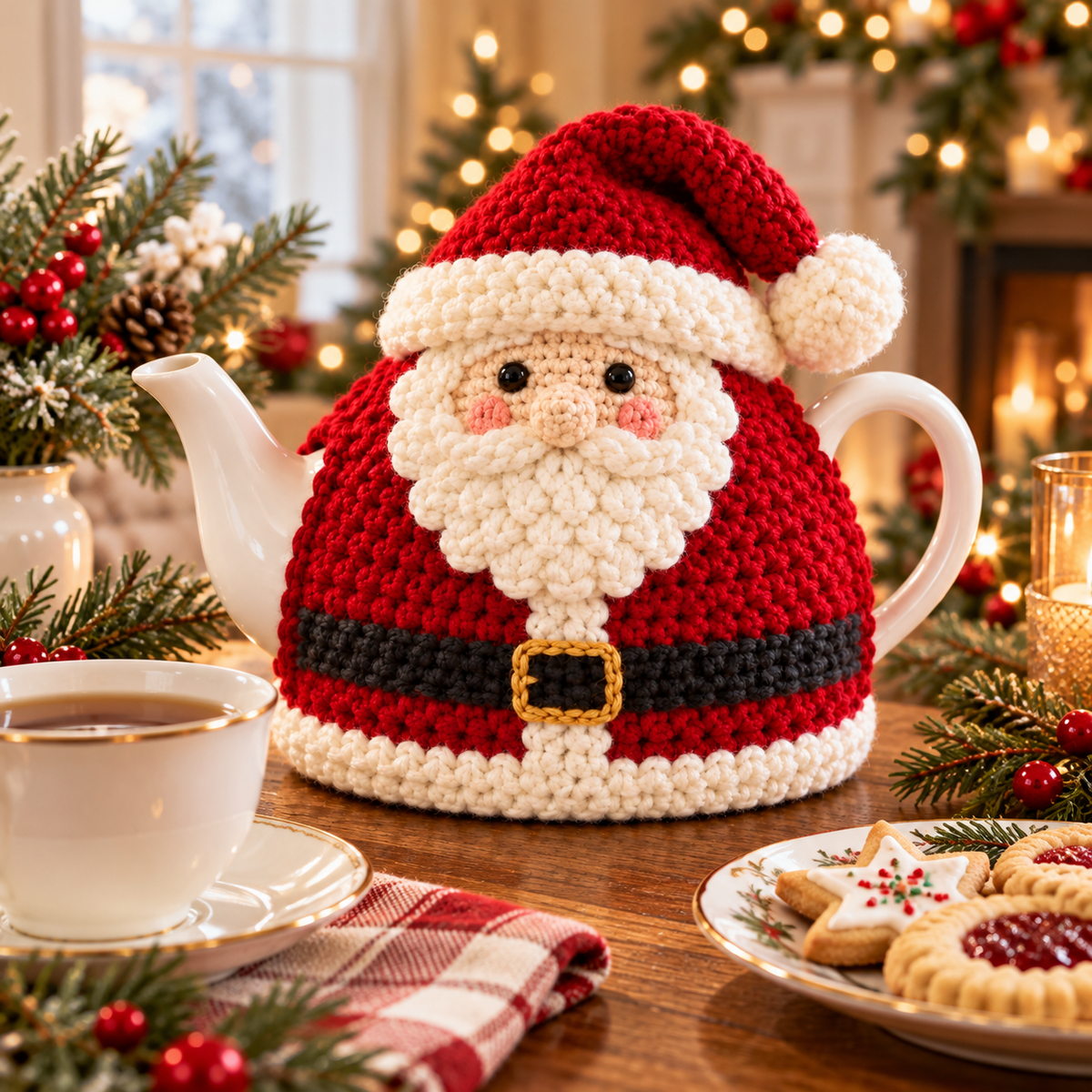 Santa Teapot Cozy Crochet Pattern PDF | Christmas Tea Cozy Cover