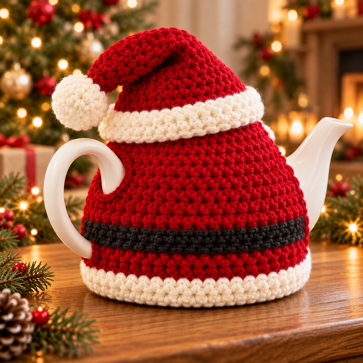 Santa Teapot Cozy Crochet Pattern PDF | Christmas Tea Cozy Cover