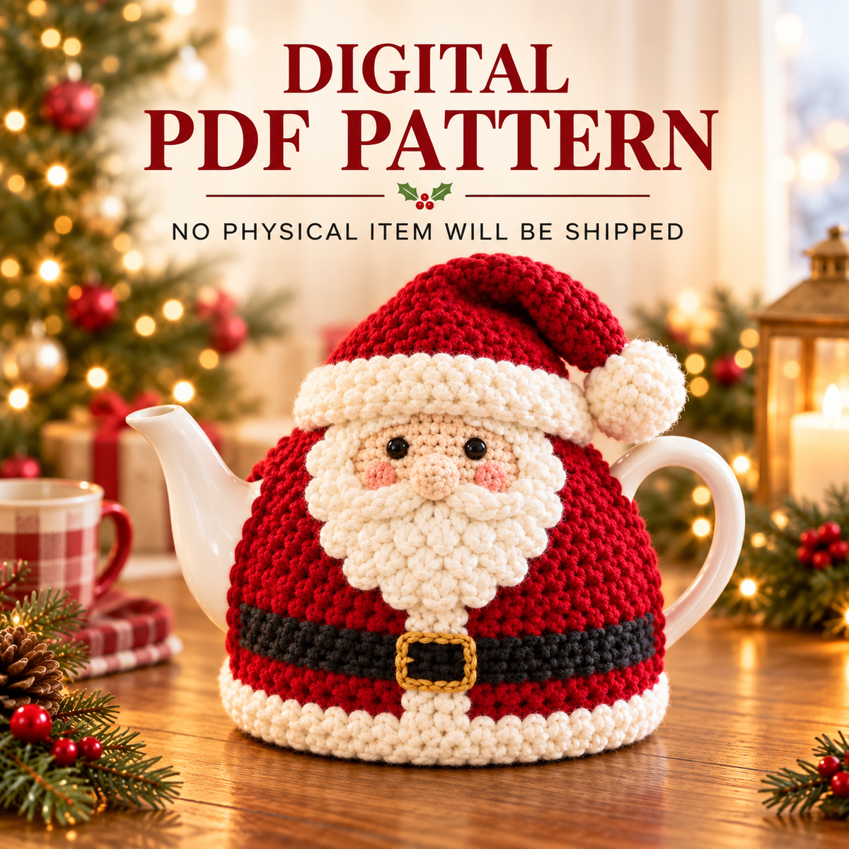 Santa Teapot Cozy Crochet Pattern PDF | Christmas Tea Cozy Cover