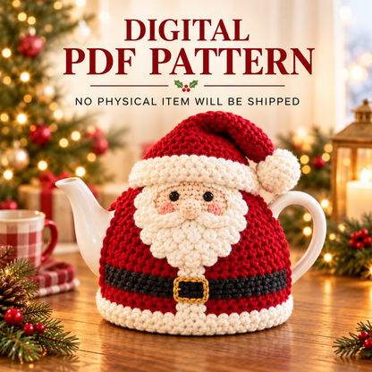 Santa Teapot Cozy Crochet Pattern PDF | Christmas Tea Cozy Cover