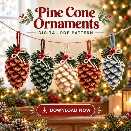 Crochet Pine Cone Ornament Pattern PDF | Rustic Christmas Decor