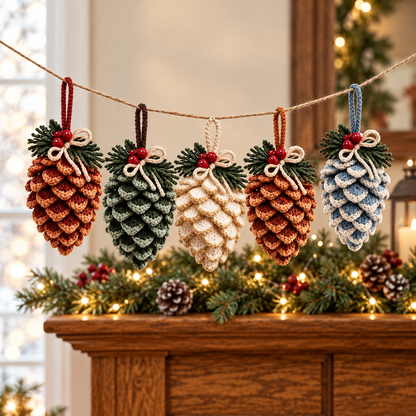 Crochet Pine Cone Ornament Pattern PDF | Rustic Christmas Decor