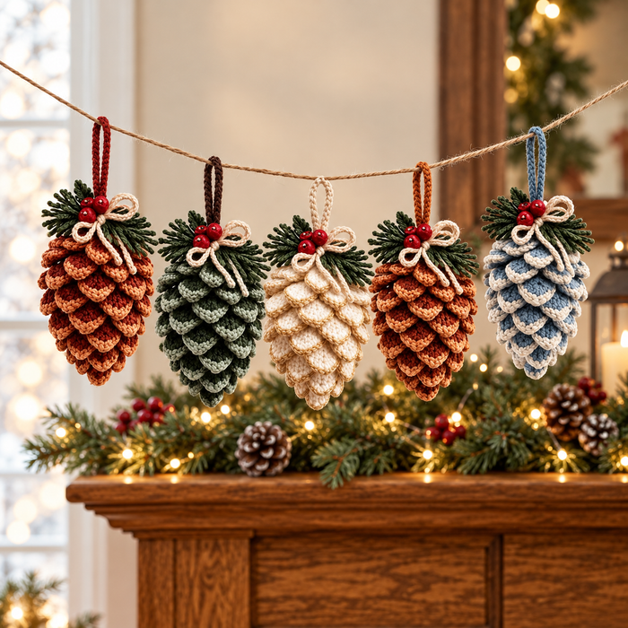 Crochet Pine Cone Ornament Pattern PDF | Rustic Christmas Decor
