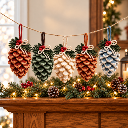 Crochet Pine Cone Ornament Pattern PDF | Rustic Christmas Decor