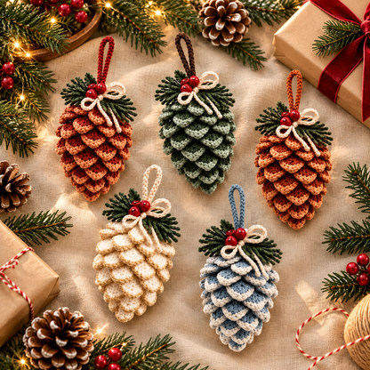 Crochet Pine Cone Ornament Pattern PDF | Rustic Christmas Decor