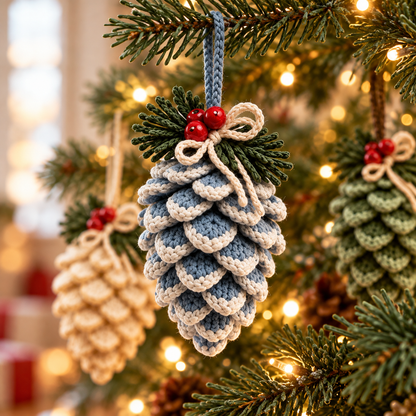 Crochet Pine Cone Ornament Pattern PDF | Rustic Christmas Decor