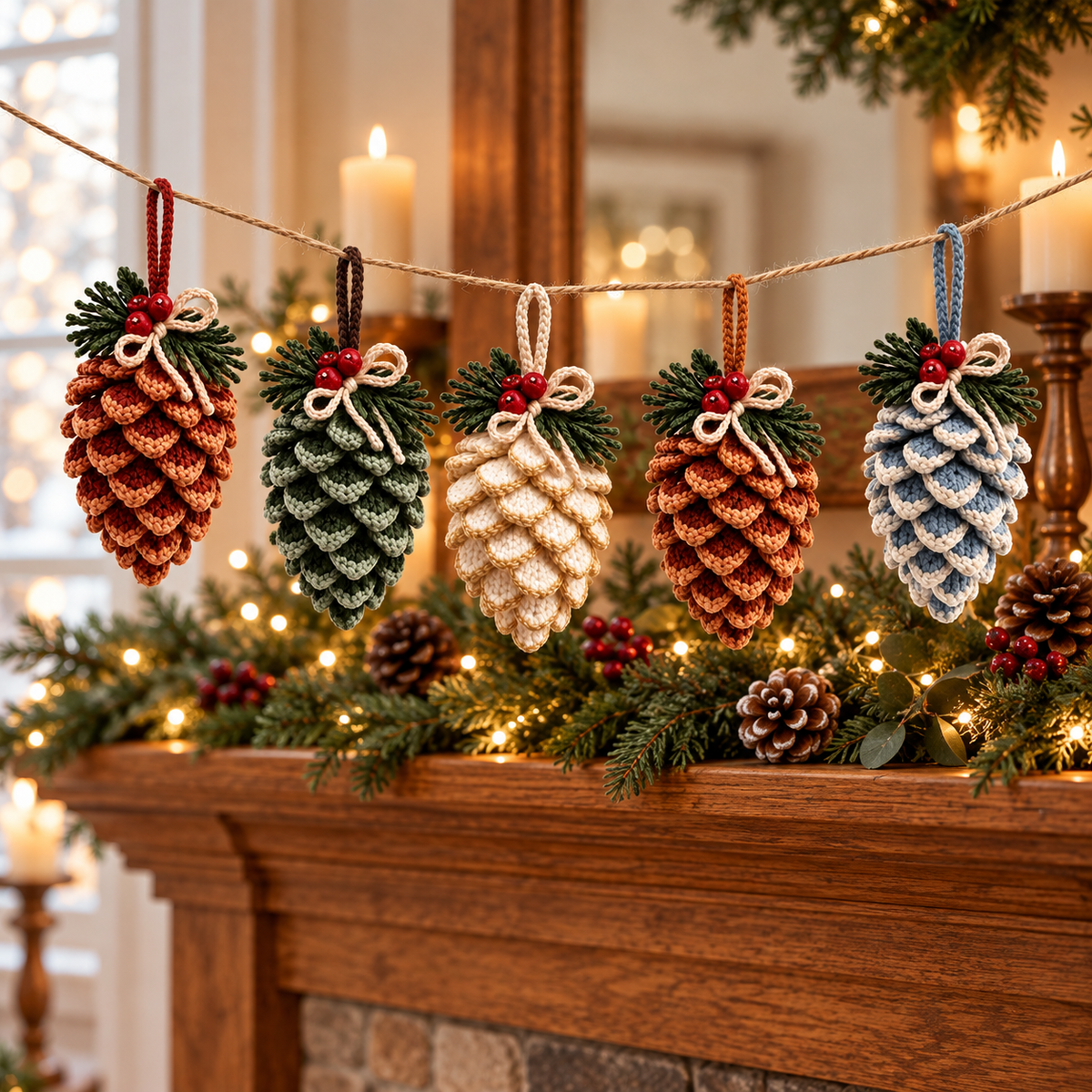 Crochet Pine Cone Ornament Pattern PDF | Rustic Christmas Decor