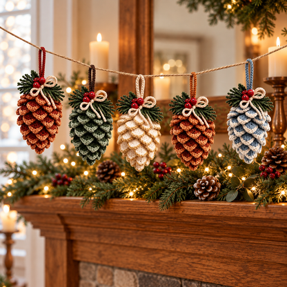 Crochet Pine Cone Ornament Pattern PDF | Rustic Christmas Decor