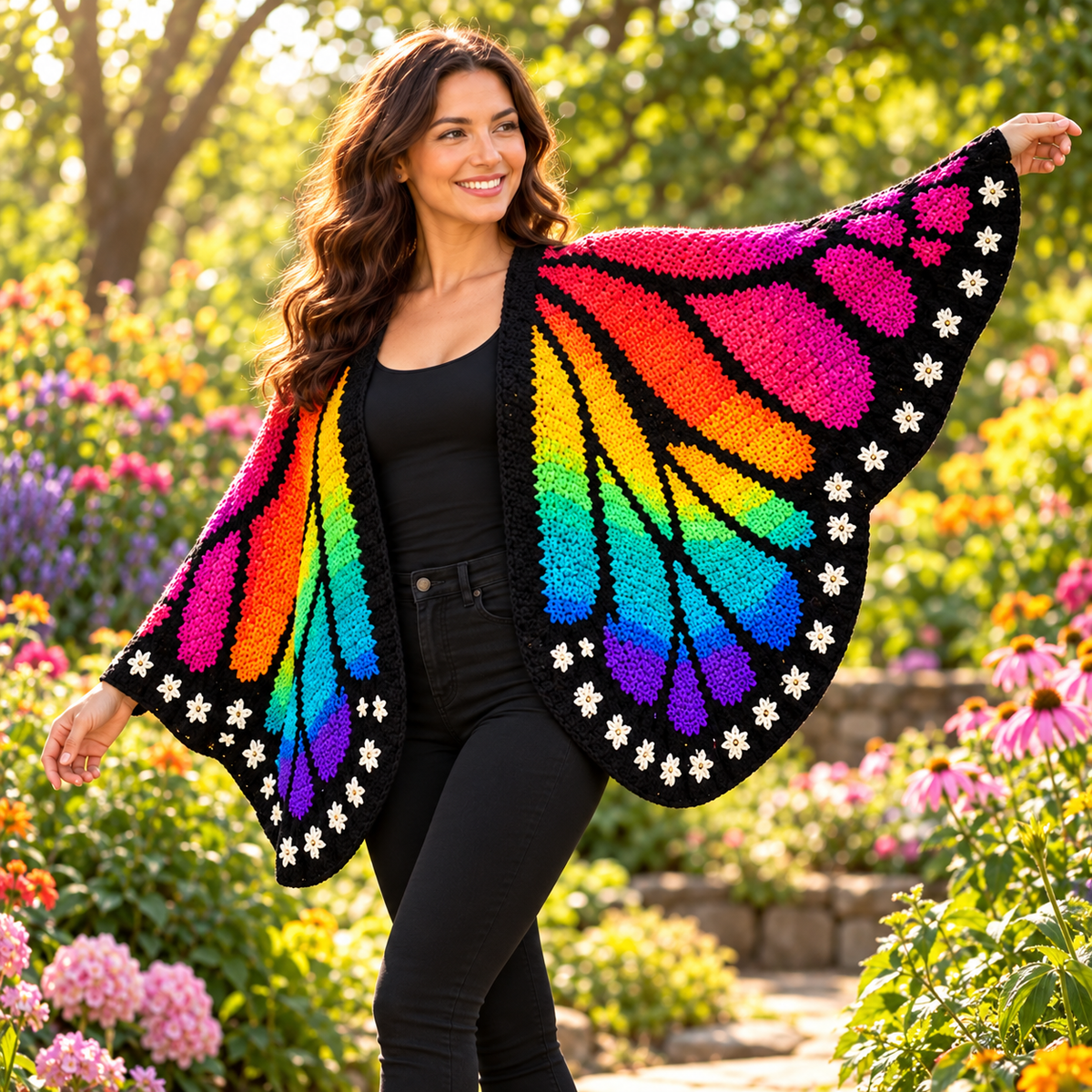 Rainbow Butterfly Wing Shawl Crochet Pattern PDF | Colorful Crochet Wrap