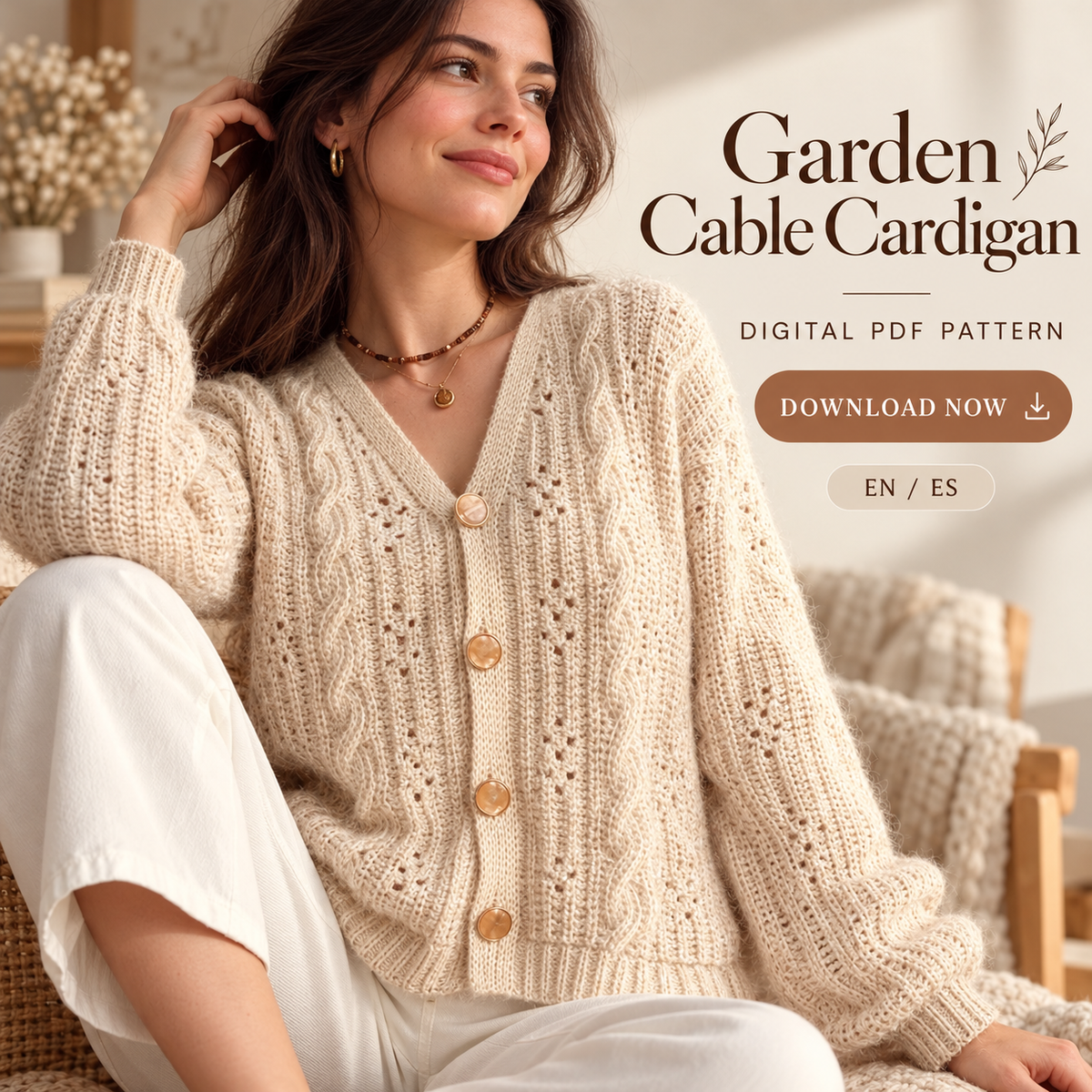 Garden Cable Cardigan Crochet Pattern PDF | Made-to-Measure Women's Sweater