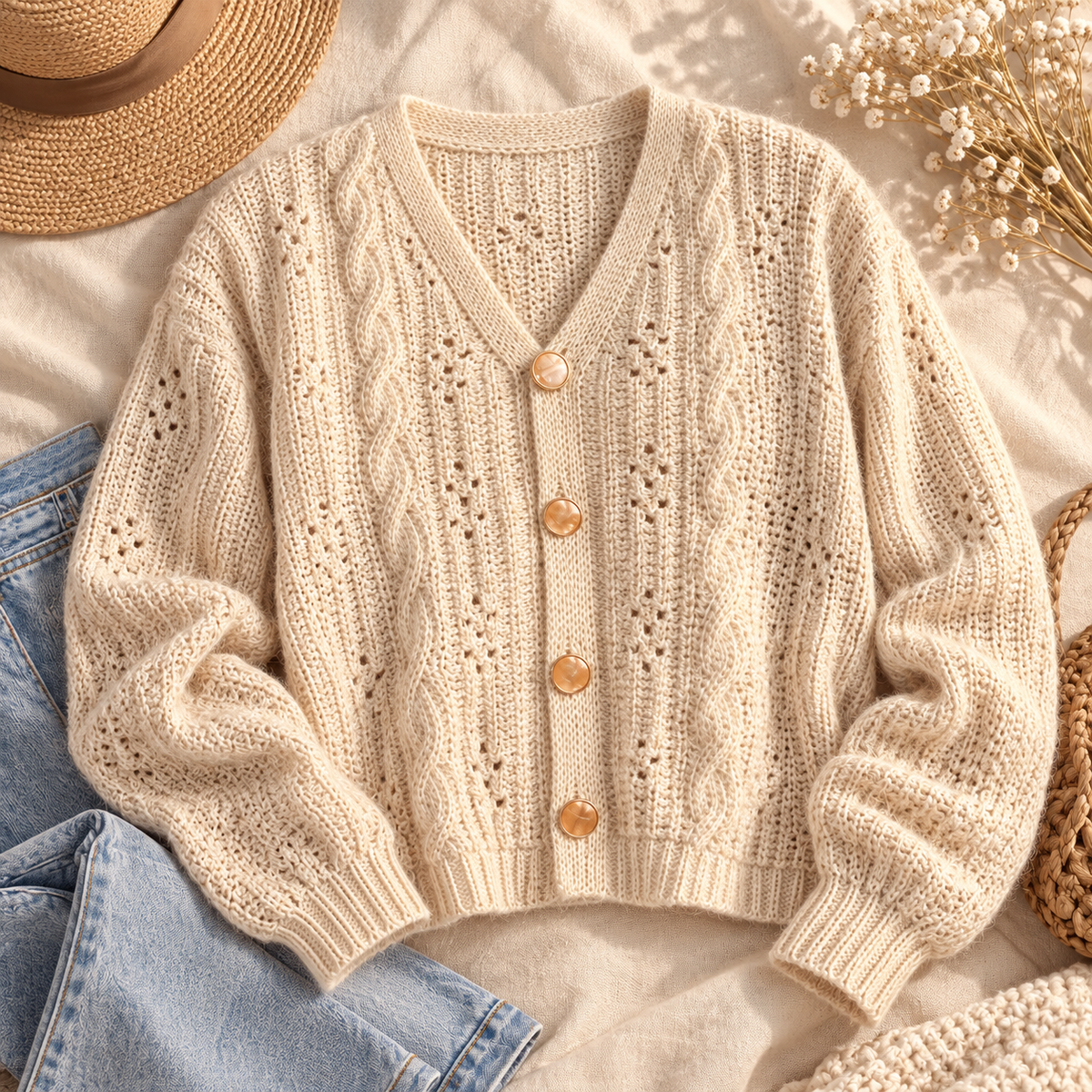 Garden Cable Cardigan Crochet Pattern PDF | Made-to-Measure Women's Sweater