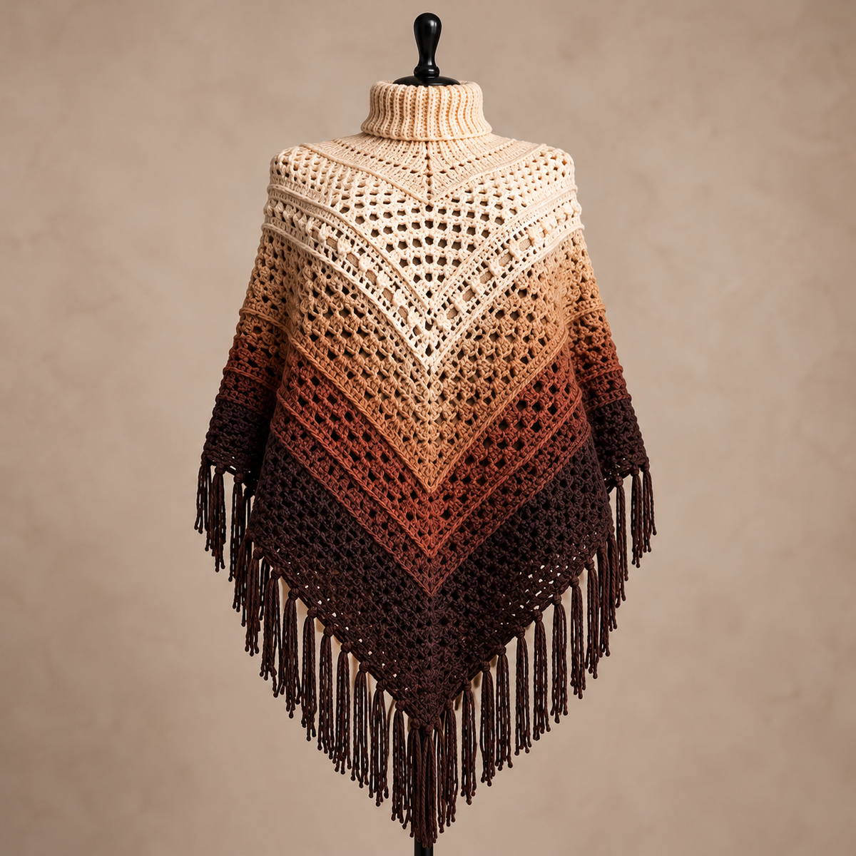 Ombre Fringe Poncho Crochet Pattern PDF | Boho Granny Stitch Wrap