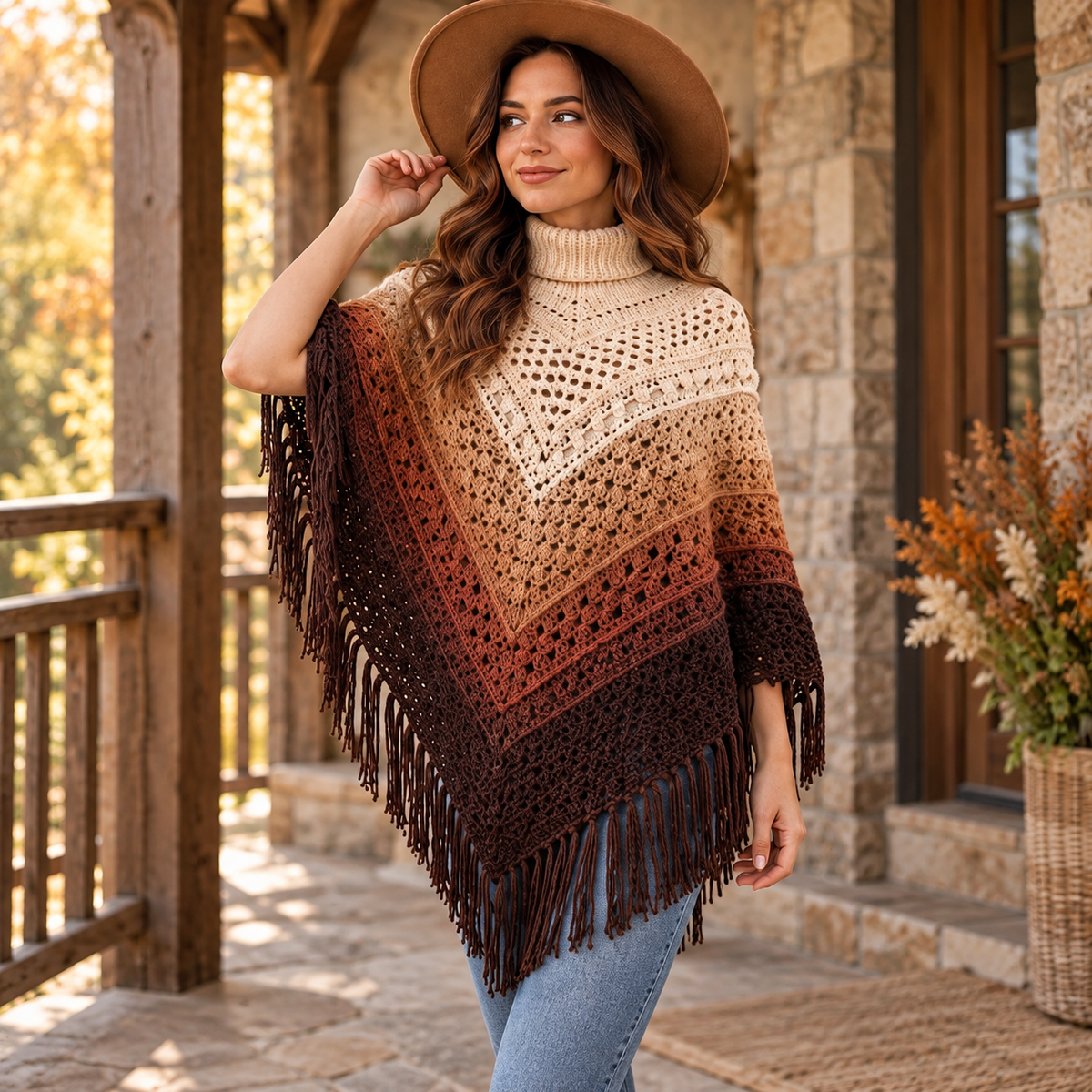 Ombre Fringe Poncho Crochet Pattern PDF | Boho Granny Stitch Wrap