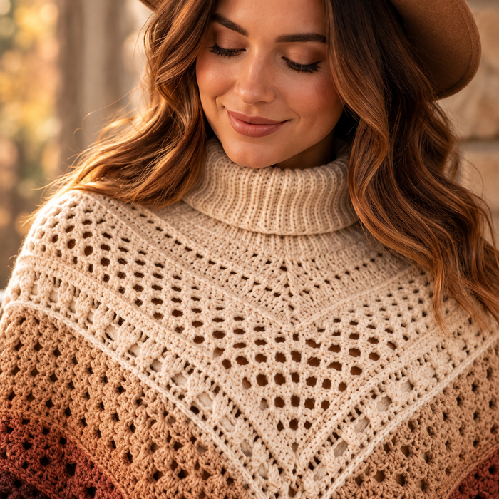 Ombre Fringe Poncho Crochet Pattern PDF | Boho Granny Stitch Wrap