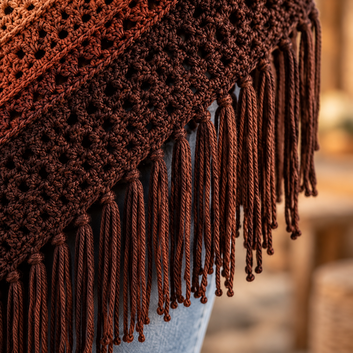 Ombre Fringe Poncho Crochet Pattern PDF | Boho Granny Stitch Wrap