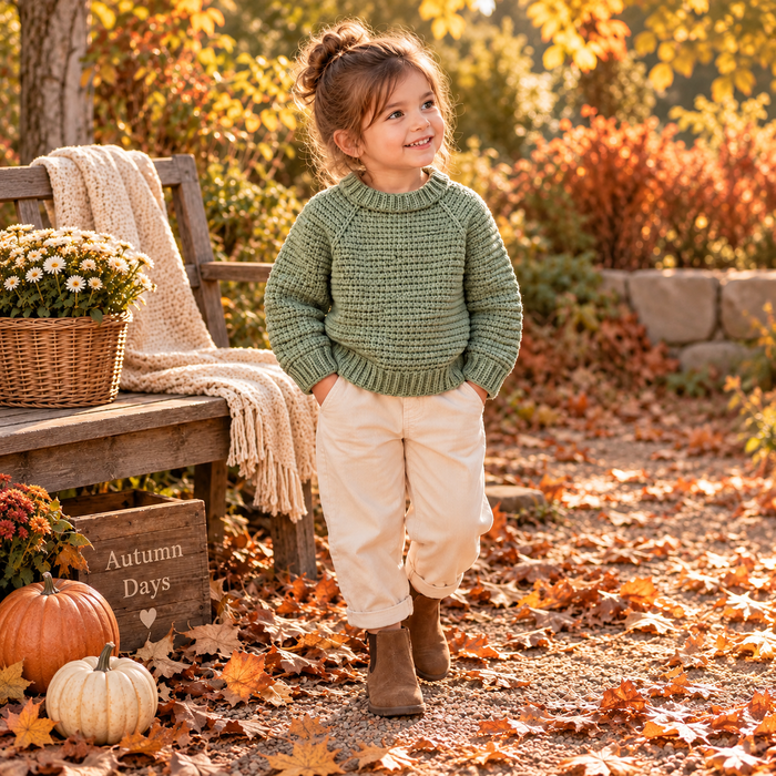 Kids Raglan Sweater Crochet Pattern PDF | Seamless Pullover Ages 1–10